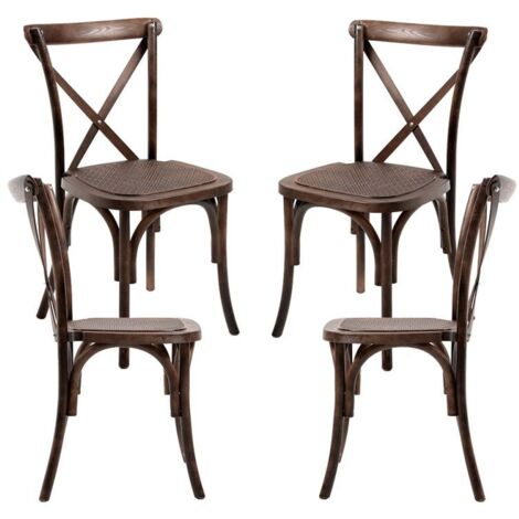 Sillas Comedor - Pack 4 Sillas Altea Polipropileno efecto Rattan y Madera - Roble oscuro