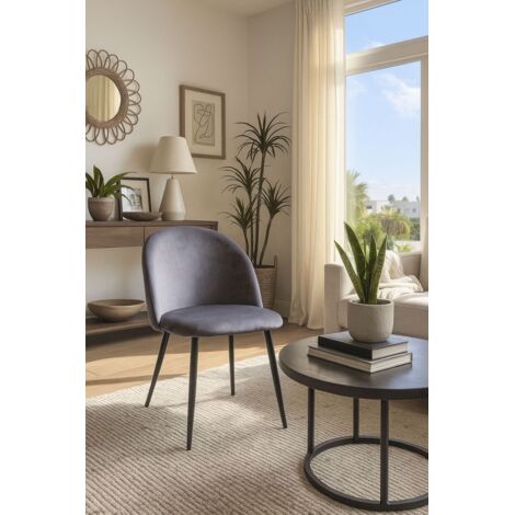 Sillas Comedor - Silla Black Vint Terciopelo - Gris oscuro