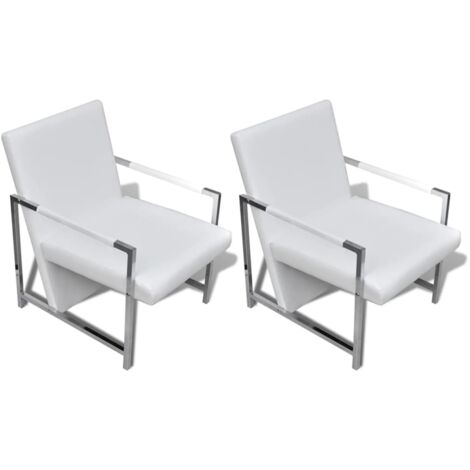 Sillas con estructura cromada 2 PCS de cuero blanco artificial - 206139