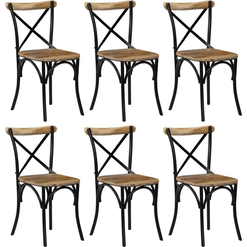 

Youthup - Sillas con respaldo cruzado 6 uds madera maciza de mango negro - Negro