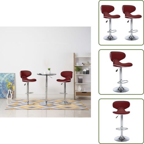 Sillas de bar ajustables - 323649 vidaXL Bar Stools 2 pcs Wine Red Faux Leather - Sillas de bar con mecanismo de elevación