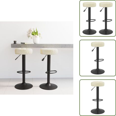 Sillas de bar con reposapiés - vidaXL Taburetes de cocina 2 unidades terciopelo color crema - Sillas de bar ajustables