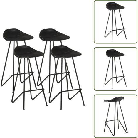 Sillas de bar de cuero auténtico - vidaXL Taburetes de cocina 4 unidades cuero auténtico negro - Sillas de bar negras