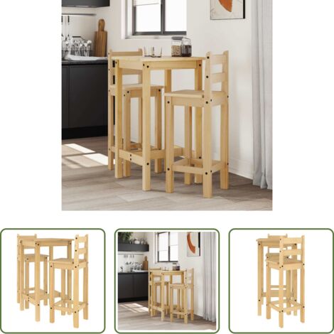 Sillas de bar -  Set de mesa alta y taburetes de bar 3 pzas madera maciza pino