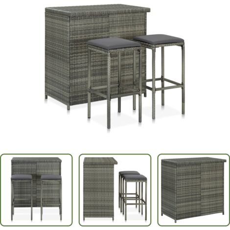Sillas de bar -  Set mesa y sillas de bar jardín 3 piezas ratán sintético gris