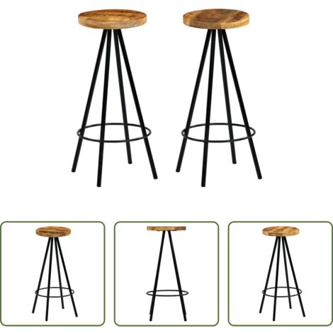 Sillas de bar -  Taburetes de barra de cocina 2 unidades madera maciza de mango
