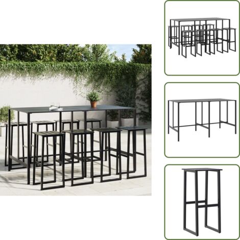 Sillas de bar - vidaXL Juego de mesa alta y taburetes de jardín 9 piezas acero negro - Acero