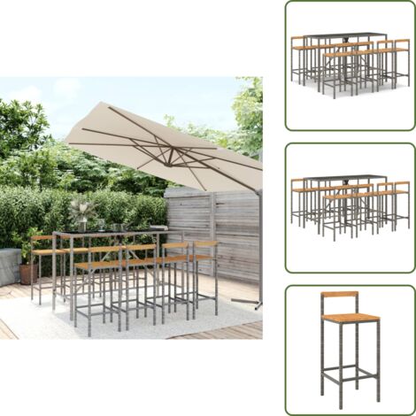 Sillas de bar - vidaXL Mesa bar y taburetes jardín 9 pzas madera acacia ratán PE gris - Mesa de bar con taburetes