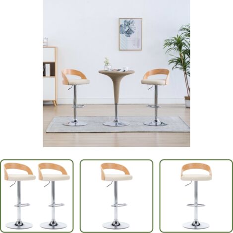 Sillas de barra -  Taburetes de cocina 2 uds cuero sintético madera curvada crema