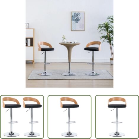 Sillas de barra -  Taburetes de cocina 2 uds piel sintética y madera curvada negro