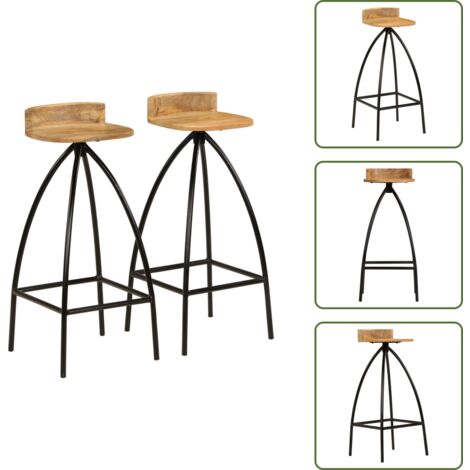 Sillas de barra - vidaXL Taburetes de barra de cocina 2 unidades madera maciza de mango - Sillas de comedor