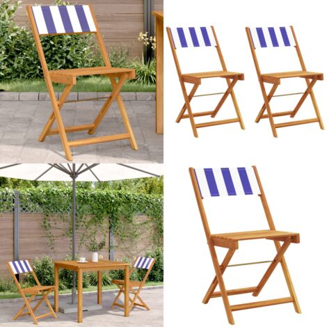 Sillas de bistró 2 uds madera maciza acacia y tela azul blanco - Madera maciza - Acacia