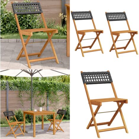Sillas de bistró 2 uds madera maciza de acacia ratán PE negro - Madera maciza - Acacia