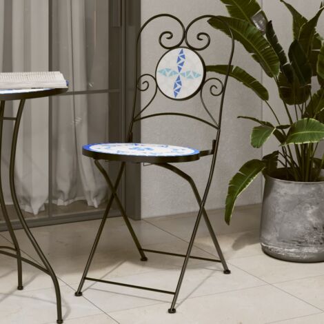 Sillas de bistró plegables 2 uds cerámica azul y blanco vidaXL