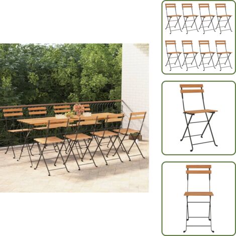 Sillas de cafetería - vidaXL Sillas cafetería plegables 8 uds acero y madera maciza de teca - Sillas de exterior