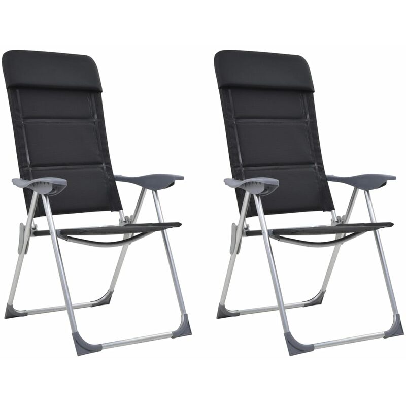 

vidaXL Sillas de camping de aluminio 2 unidades negras 58x69x111 cm - Negro