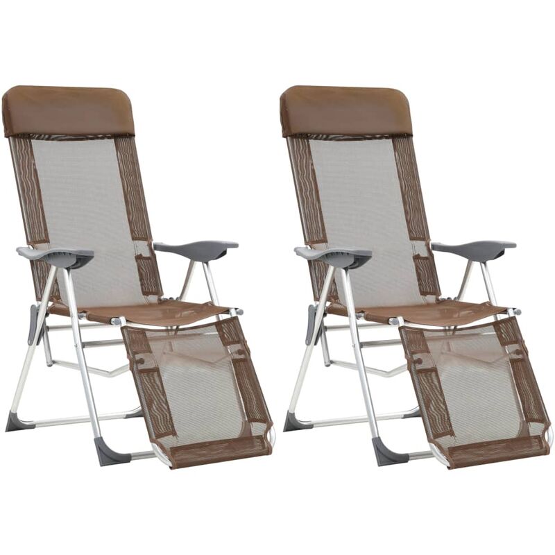 

Sillas de camping plegables 2 uds con reposapiés aluminio gris - Marrón