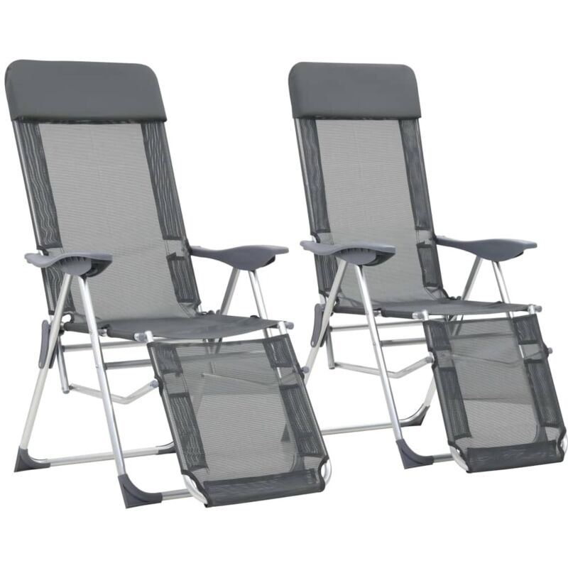 

vidaXL Sillas de camping plegables con reposapiés 2 uds aluminio gris - Gris