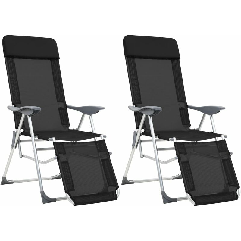 

Sillas de camping plegables con reposapiés 2 uds aluminio negro