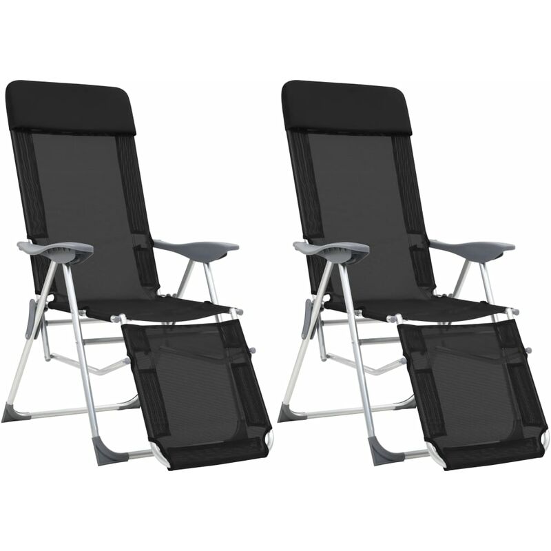 

Sillas de camping plegables con reposapiés 2 uds aluminio negro - Negro