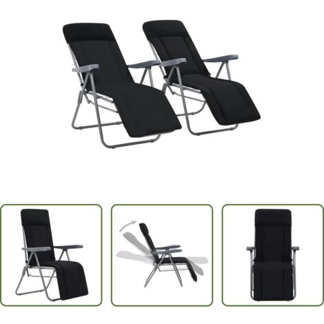 Sillas de camping -  Sillas plegables de jardín con cojines 2 unidades negro