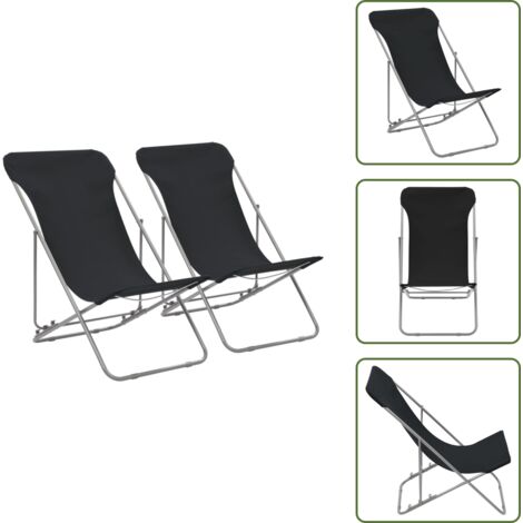Sillas de camping - vidaXL Sillas de playa plegables 2 unidades acero y tela oxford negra - Sillas de patio