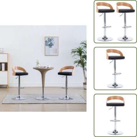 Sillas de cocina ergonómicas - vidaXL Taburetes de cocina 2 uds piel sintética y madera curvada negro - Sillas de cocina con asiento de cuero sintético