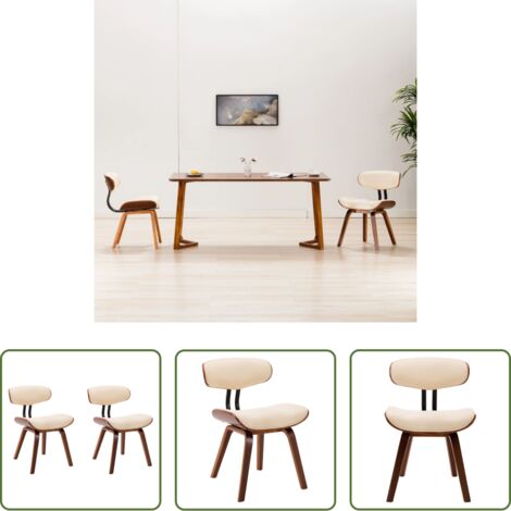 Sillas de cocina -  Sillas de comedor 2 uds madera curvada y cuero sintético crema