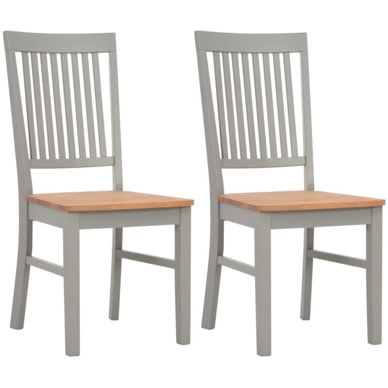 

vidaXL Sillas de Comedor Madera Maciza de Roble 2 Unidades Gris - Gris