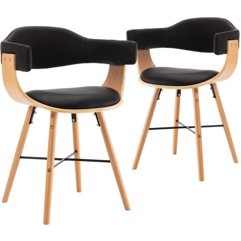 

vidaXL Madera Curvada Sillas de Comedor 2 Unidades Cuero Sintético Negro Marrón Claro - Negro