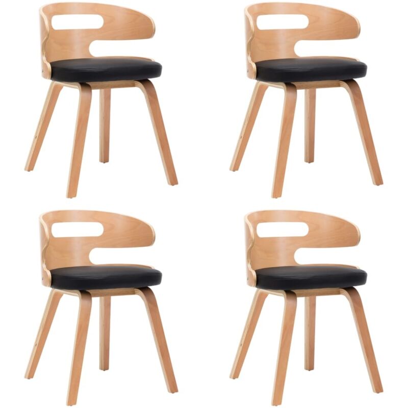 

Madera Curvada Sillas de Comedor 4 Unidades Cuero Sintético Negro - Negro - Vidaxl