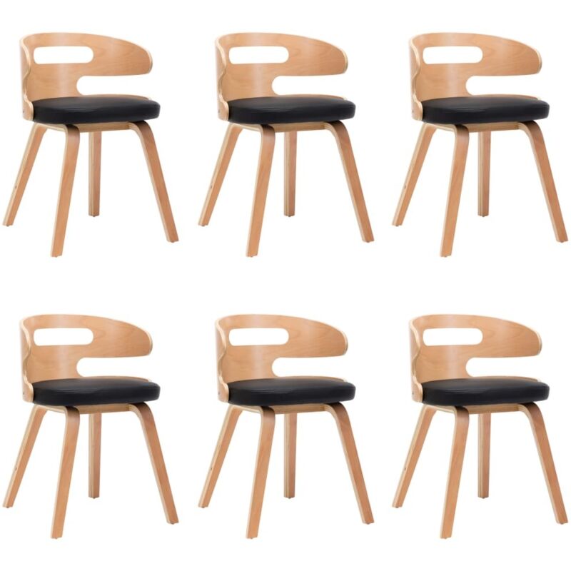 

vidaXL Madera Curvada Sillas de Comedor 6 Unidades Cuero Sintético Negro - Negro