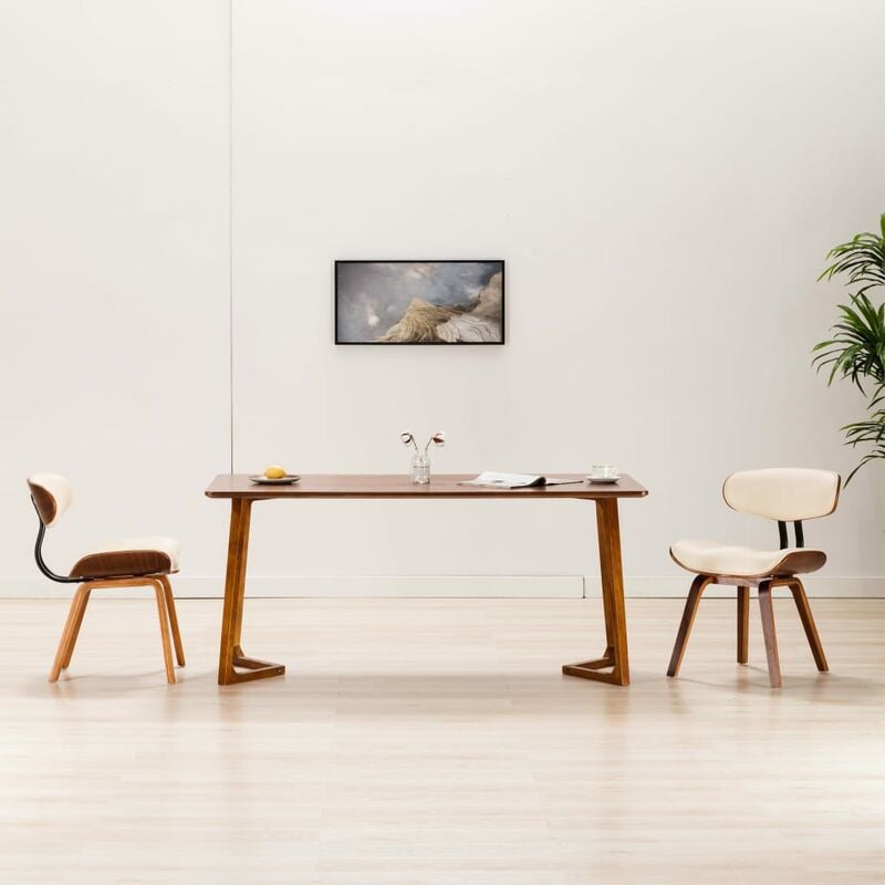 

Sillas de comedor 2 uds madera curvada y cuero sintético crema