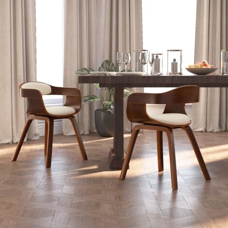 Sillas de comedor 2 uds madera curvada y cuero sintético crema