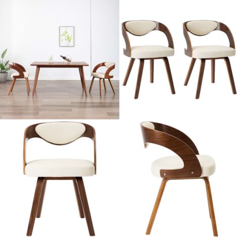 Sillas de comedor 2 uds madera curvada y cuero sintético crema - Sillas de comedor de madera - Sillas de comedor con cuero sintético