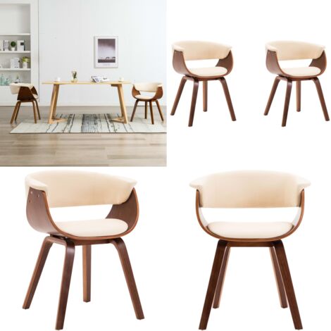 Sillas de comedor 2 uds madera curvada y cuero sintético crema - Sillas de comedor de madera - Sillas ergonómicas