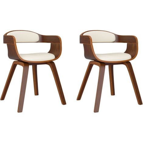 Sillas de comedor 2 uds madera curvada y cuero sintético crema vidaXL