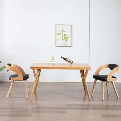 Sillas de comedor 2 uds madera curvada y cuero sintético negro