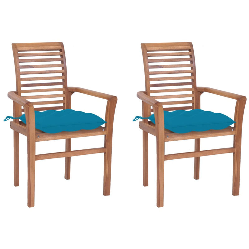 

Sillas de comedor 2 uds madera de teca con cojines azul claro