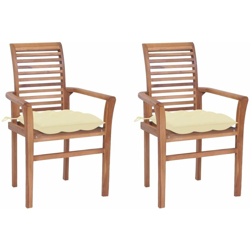 

Sillas de comedor 2 uds madera de teca con cojines blanco crema
