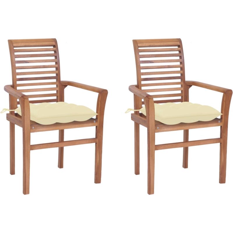 

vidaXL Sillas de comedor 2 uds madera de teca con cojines blanco crema - Crema