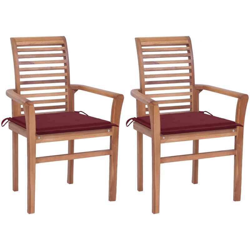 

Sillas de comedor 2 uds madera de teca con cojines rojo tinto