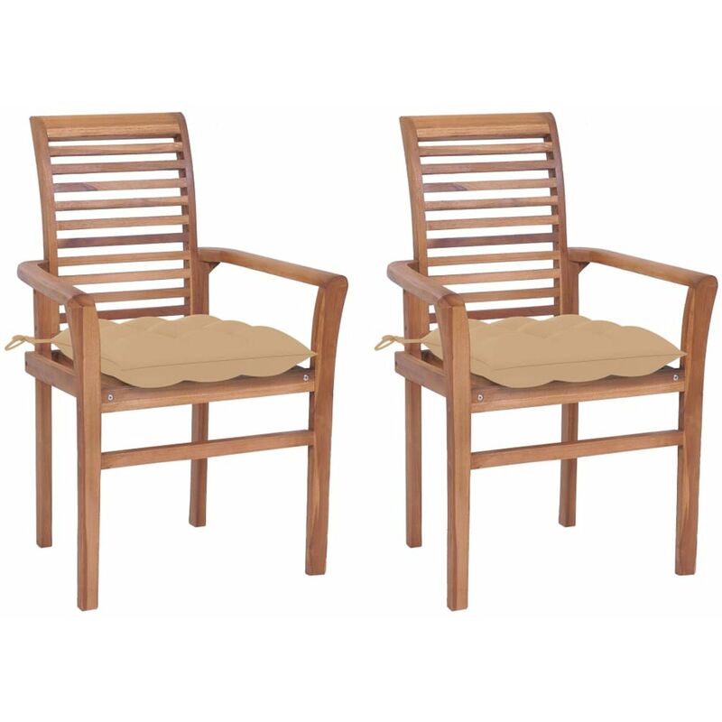 

Sillas de comedor 2 uds madera maciza de teca con cojines beige
