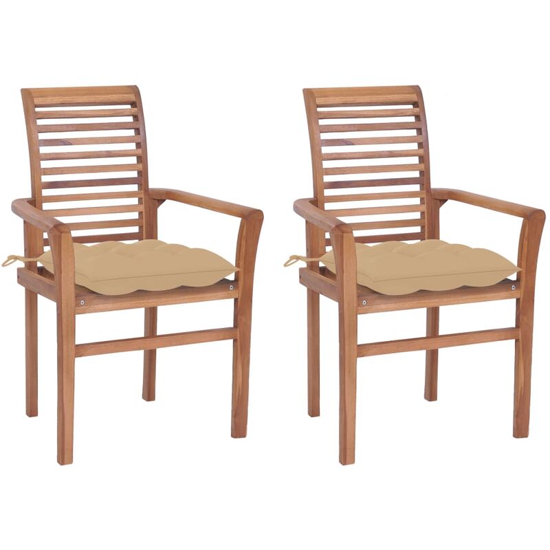 

Sillas de comedor 2 uds madera maciza de teca con cojines beige