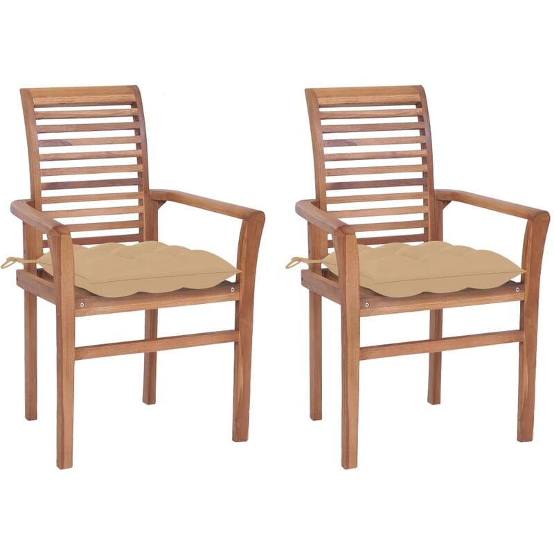 

vidaXL Sillas de comedor 2 uds madera maciza de teca con cojines beige - Amarillo