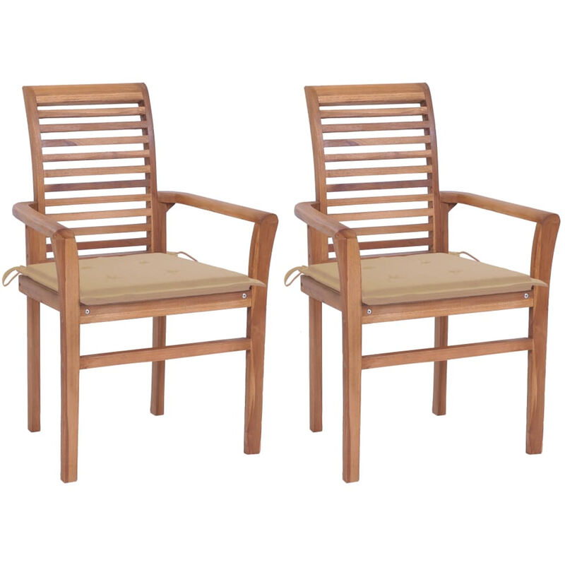 

Sillas de comedor 2 uds madera maciza de teca con cojines beige
