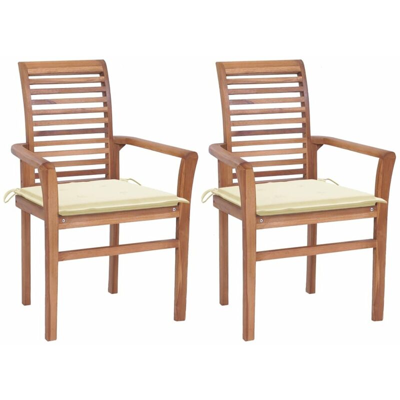 

Sillas de comedor 2 uds madera maciza de teca con cojines crema
