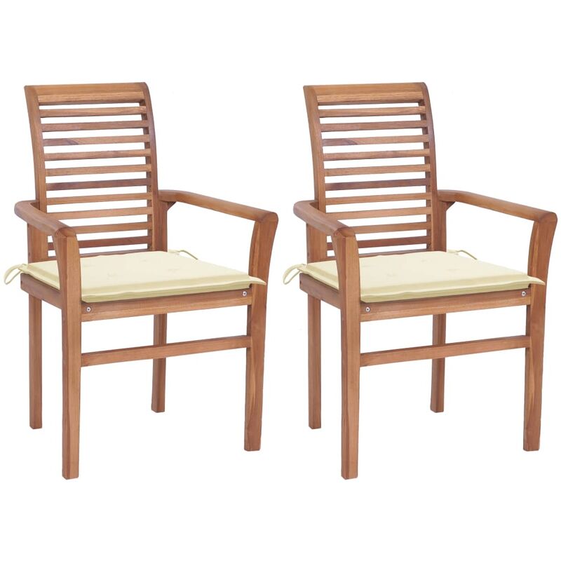 

Sillas de comedor 2 uds madera maciza de teca con cojines crema