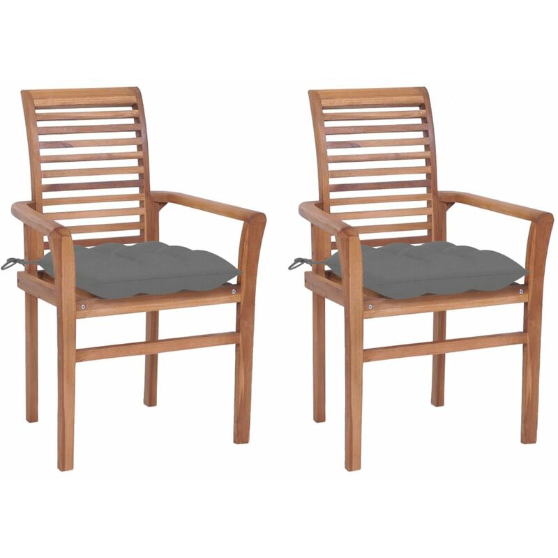 

Sillas de comedor 2 uds madera maciza de teca con cojines gris