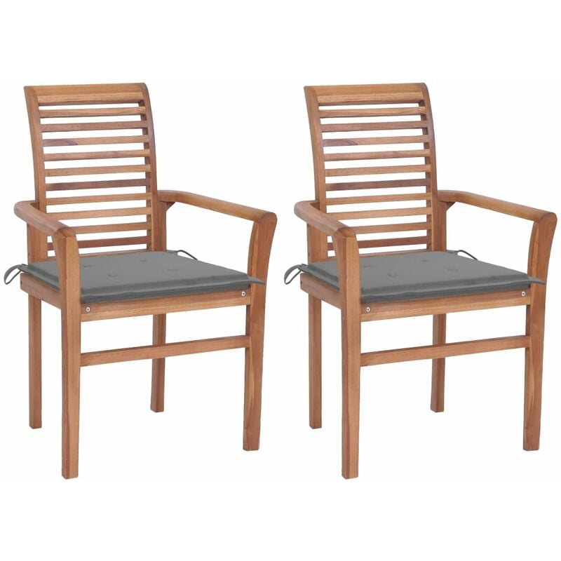 

Sillas de comedor 2 uds madera maciza de teca con cojines gris